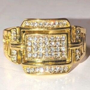 3ct round Cut Moissanite 14k Yellow Gold Plated Mens Royal Style Ring Sz 11